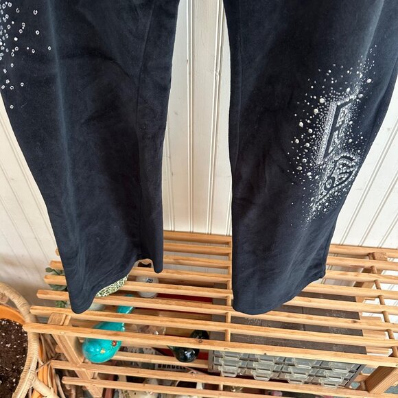 BCBG P XL Black Velour Pants With Rhinestone Embellishments & Drawstring W - Picture 4 of 10